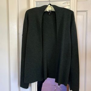 Eileen Fisher forest green open front merino wool cardigan in size M.